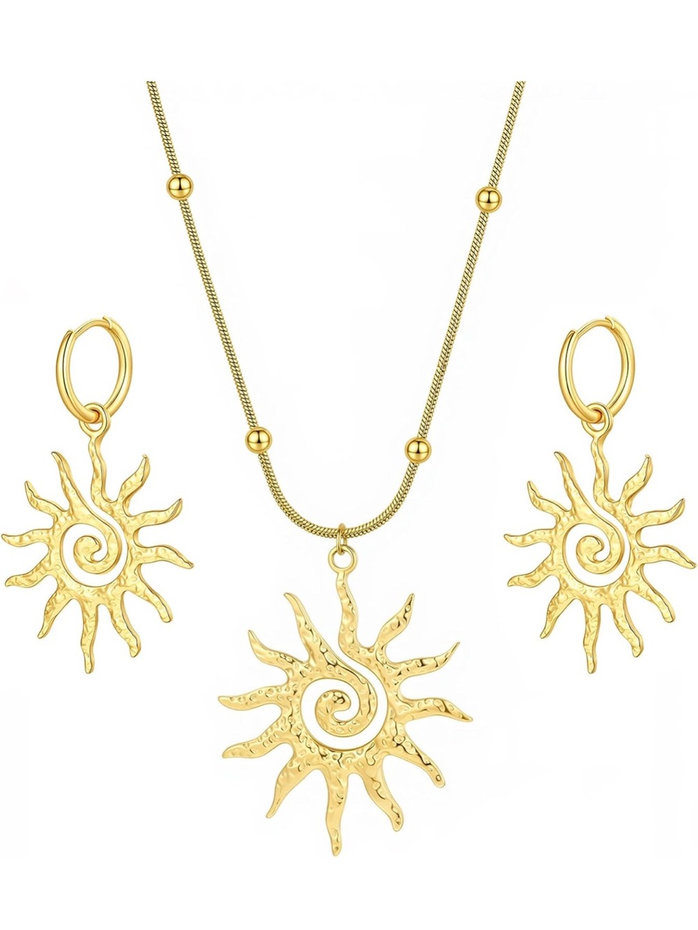 New Sunburst Necklace and Hoop Charm Earrings
